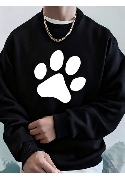 Startmore Startmorebasit Taban Desenli Baskılı Erkek Sweatshirt Kışlık Bol Kapüşonlu Spor Bisiklet Yaka Polar Sı Siyah