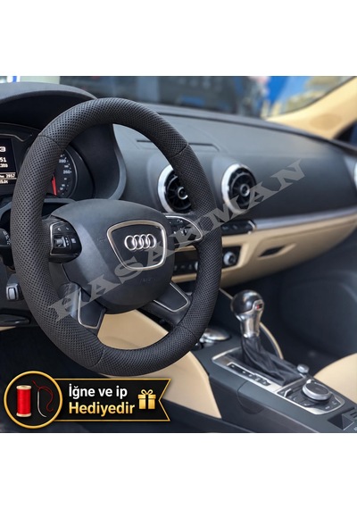 Audi A6 C7 Dikme Direksiyon Kılıfı Premium Komple Delikli Deri Siyah Dikiş 2011-2018