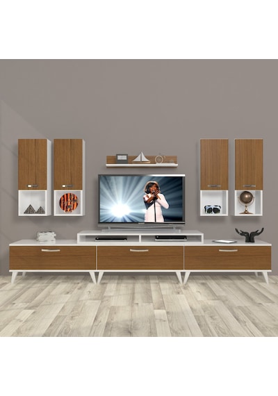 Decoraktiv Ekoflex 8da Mdf Retro Tv Ünitesi Tv Sehpası Beyaz - Ceviz