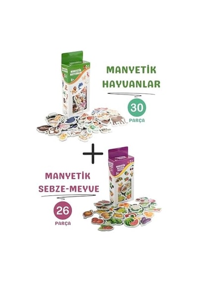 Manyetik Mıknatıslı 30 Parça Hayvanlar Ve 26 Parça Sebze Meyveler Eğitici Set Magnet