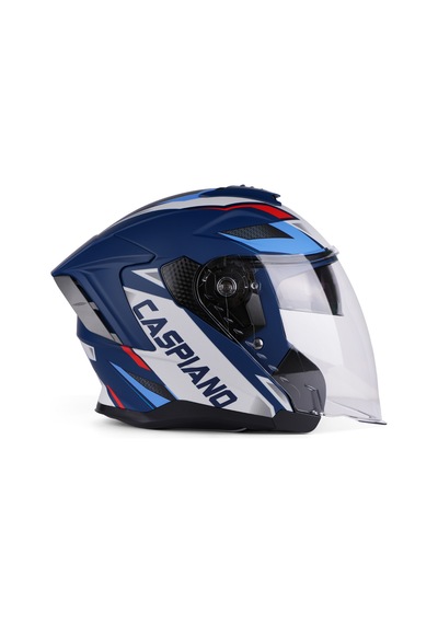 Valente Çenesiz Yarım Kask Caspiano Çenesi Z Csp 097 Matt Blue Gray Şeffaf Vizörlü Motosiklet Kaskı Mavi