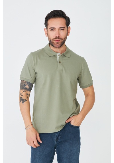 Haki Çift Düğmeli Klasik Polo Yaka T-shirt