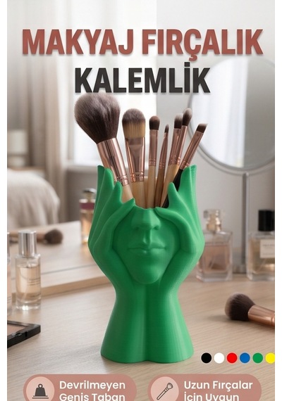 Makyaj Fırçalık Heykel Kalemlik Fırça Ve Kozmetik Düzenleyici Yeşil