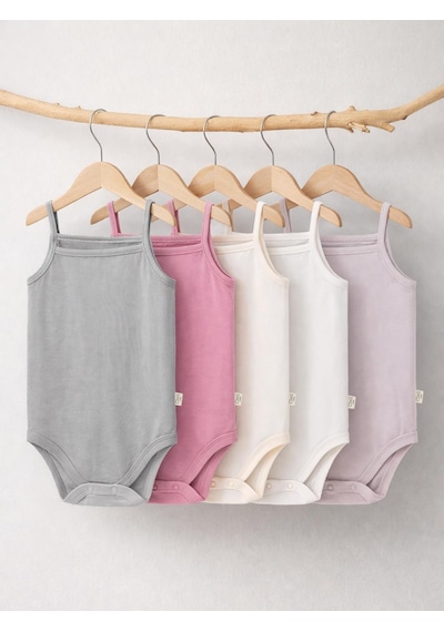 Civil Baby 5 Li Basıc İp Askılı 0-36 Ay Çıtçıtlı Badi - Pembe Pastel Pembe