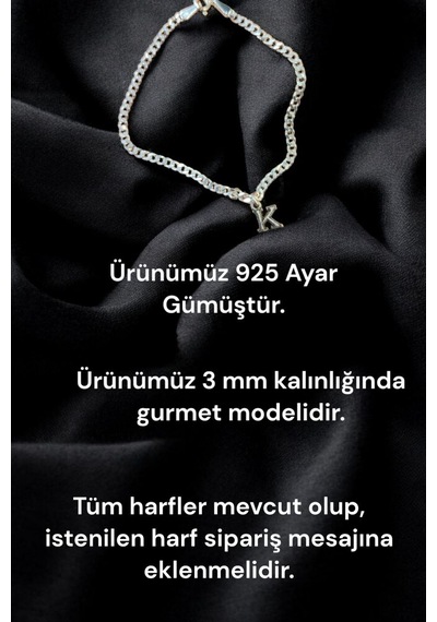 925 Ayar Gümüş 3 Mm Gurmet Harfli Bileklik