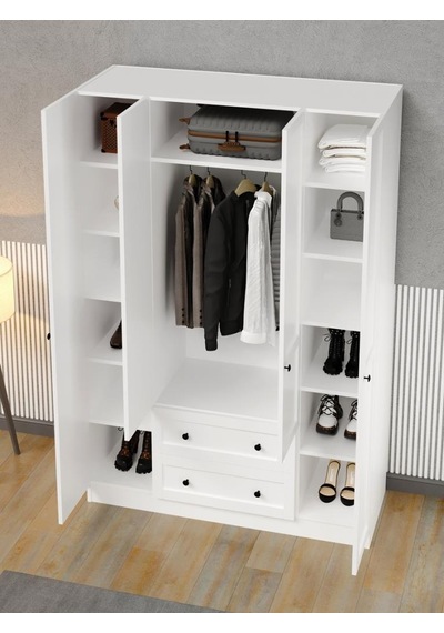 Kuzeylife Viena Modern Tasarımlı Membran Kapaklı 4 Kapılı Gardırop (50 cm Derinlik)