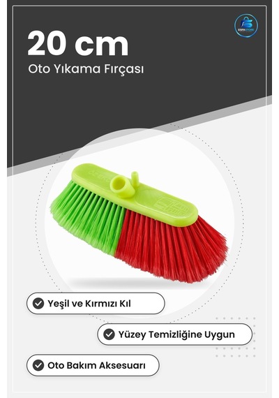 Mega Oto Fırçası 20 Cm Araç Yıkama Yüzey Temizlik Yeşil Kırmızı K