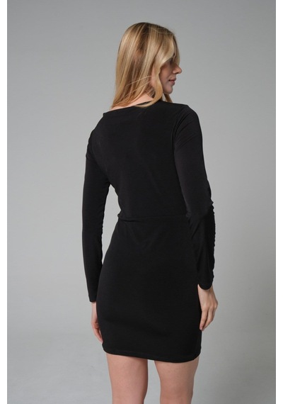 Mayrem Slim Fit Kalıp Taşlı Esnek Kadın Kısa Elbise SIYAH