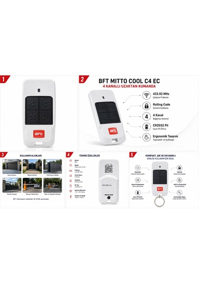Bft Mitto Cool C4 Ec 4 Kanallı Garaj Kapısı Ve Otomatik Kapı Kumandası 433.92 Mhz