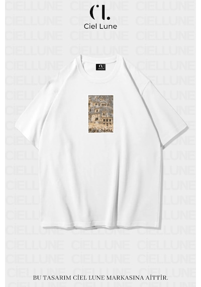 Nevermind Unisex Kadın Erkek Myra Adalia Baskılı Özel Tasarım Oversize T-sh Beyaz