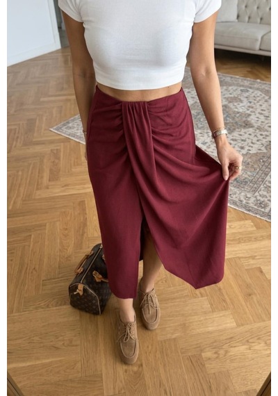 Lijuri Drape Detaylı Anvelop Etek 4089 Bordo