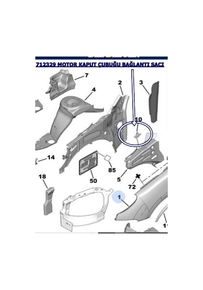 712329 Motor Kaput Çubugu Baglanti Saci 206 / 206+ 556811358