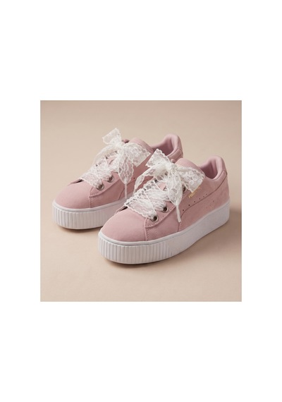 Last İcon Çiçekli Dantel Desenli Beyaz Örgü Ayakkabı Bağcığı Kadın Sneaker Beyaz