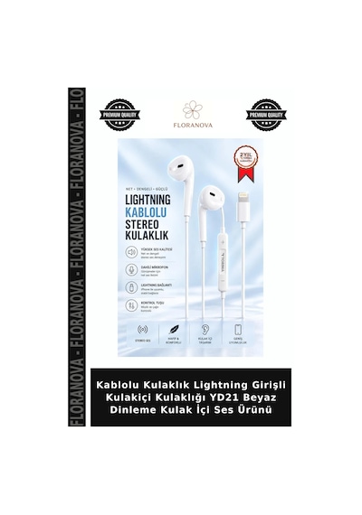 Kablolu Kulaklık Lightning Girişli Kulakiçi Kulaklığı Yd21 Beyaz Dinleme Kulak İçi Ses Ürünü