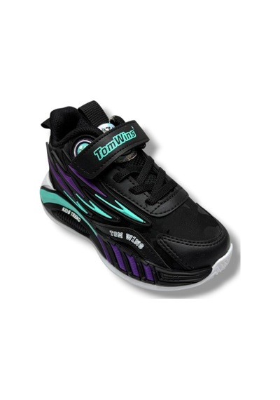 Tomwins 004-26 Kamuflaj Desenli Cırtlı Anatomik Çocuk Sneaker Siyah Mor Yeşil 26-30 Siyah