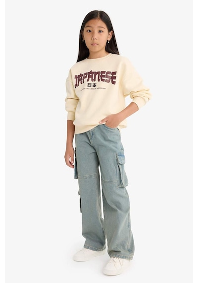 Defacto Kız Çocuk Relax Fit Bisiklet Yaka Baskılı İçi Yumuşak Tüylü Sweatshirt E6779a825wner134 Ekru