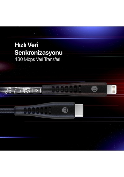 Mojue 3A/27W 300 CM USB-C Apple iPhoneUyumlu Lightning Şarj Kablosu