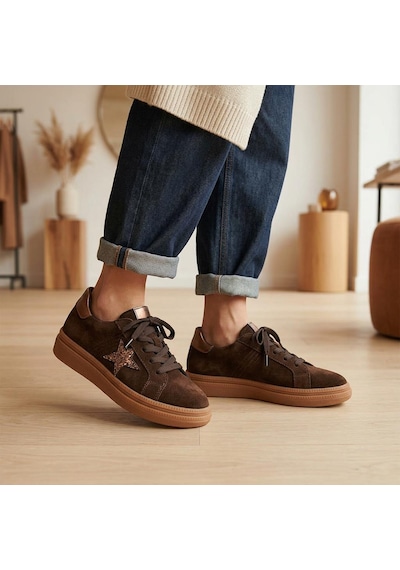 Venüs 2652451k Kadın Hakiki Süet Deri Yıldız Desen Sneaker Ayakkabı Kahve