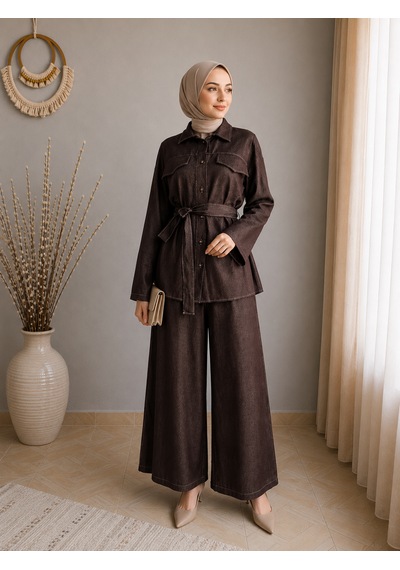 Viya Style Kahverengi Alt-üst Kot Takım