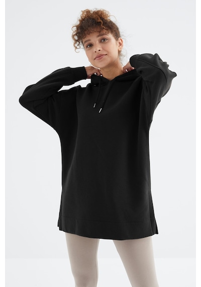Tommy Life Siyah Reglan Kol Basic Kapüşonlu Oversize Sweatshirt Tunik - 97242 Siyah