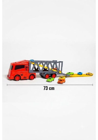 Çift Katlı Rampalı Dev Taşıyıcı Tır 73 Cm 2 Katlı Ve 4'lü Spor Araba Oyuncak Seti 73 Cm Kırmızı