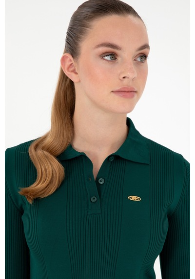 U.S. Polo Assn. Kadın Koyu Yeşil Polo Yaka Kazak 50297087-VR101