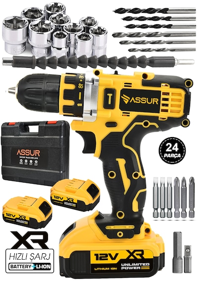 Assur ASR032 12V Çift Akülü Vidalama Sarı