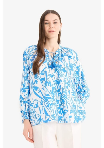 DeFacto Relax Fit Bağcıklı Yaka Desenli Uzun Kollu Tesettür Gömlek Tunik E1100AX25HSBE405