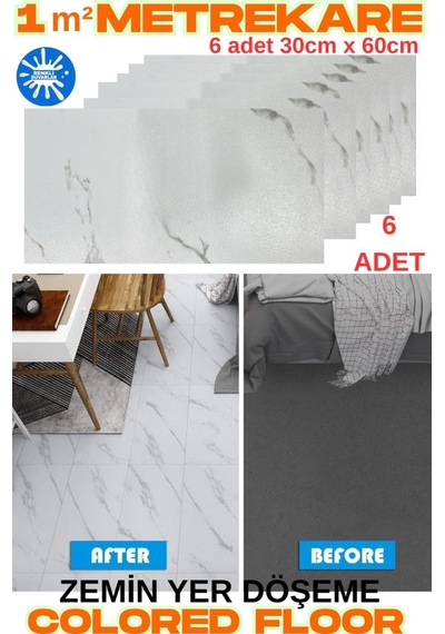 6 Adet 30cm X 60cm Yapışkanlı Colored-605 Floor Pvc Panel Yer Zemin Kaplama Paneli Arkası Kauçuklu