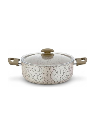 Magma Derin Tencere - 22cm-24cm Seçenekli - İç Dış Beyaz Ve Bronz Detaylı Yanmaz Yapışmaz Cam Kapaklı Çorba Ve Yemek Tenceresi