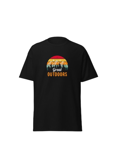 Wildstyle Great Outdoors Retro Dağ Manzara Kamp Doğa Baskılı Unisex Pamuklu Tişört Siyah