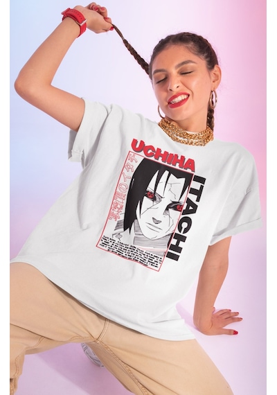 Uchiha Itachi Naruto Baskılı Unisex Oversize Anime Karakter Tişör Beyaz