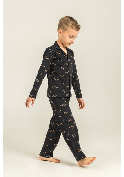 Rolypoly Erkek Çocuk Colorful Dinos Siyah Gömlek Pijama Takımı Rp3867-c-v2 Rp3867-c-v2