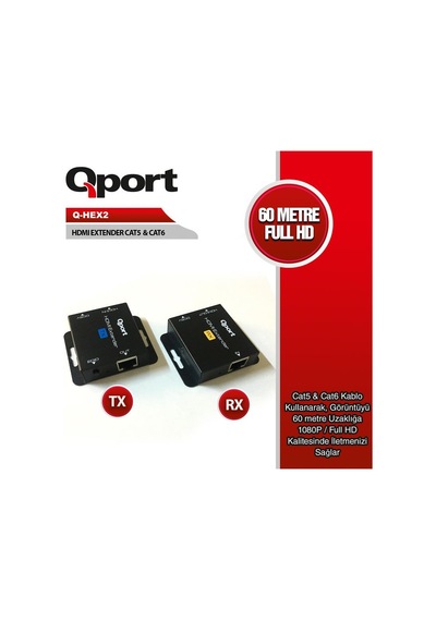 Qport Q-hex2 Hdmı Extender Cat6 60m 2 Li Paket Adaptör Dahil Diğer