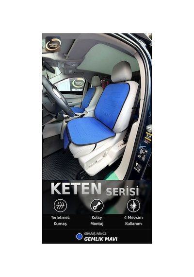 Fiat Egea Cross 2020-2026 Ön Ve Arka Koltuk Terletmez Dolgulu Keten Koltuk Minder / Kılıf Set Mavi