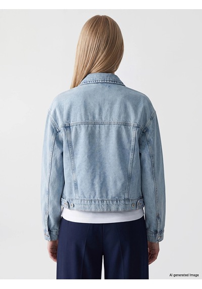 LC Waikiki Xsıde Mavi Gömlek Yaka Kadın Jean Ceket Lıght Blue