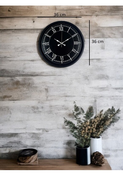 36 Cm Modern Siyah Duvar Saati Çok Renkli