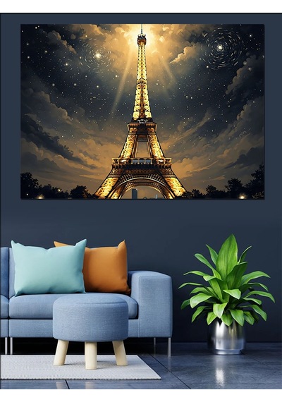 Ahşap Tablo Gece Parıldayan Eyfel Kulesi Paris