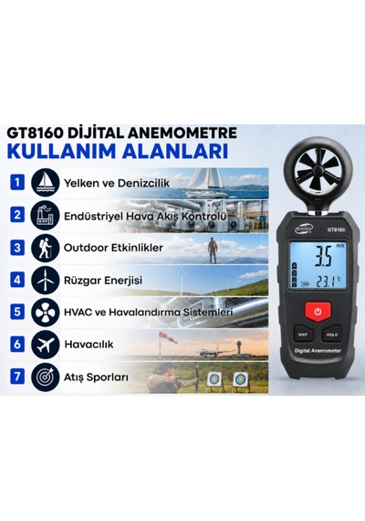 Benetech Gt8160 Mini Anemometre Rüzgar Hızı Ölçer