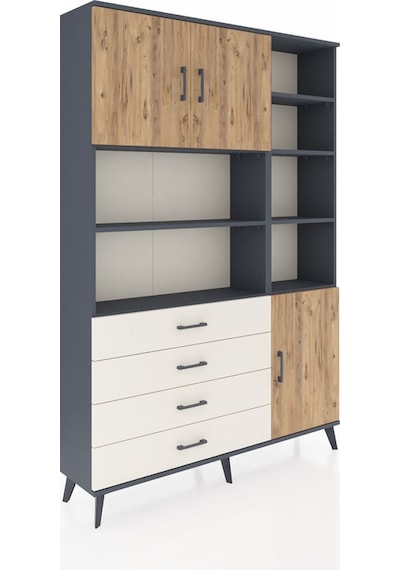 Arges Dolap 9 Raflı 4 Çekmeceli 3 Kapaklı 132x30x195 Antrasit... Antrasit