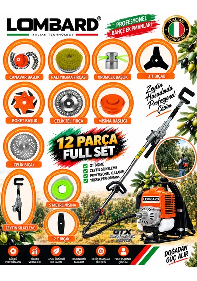 Cros Lombard Rovello-12x 12 Parça Özel Set Sırt Tipi Zeytin Silkeme Hasat Toplama Gtx Seri Tırpan Motoru