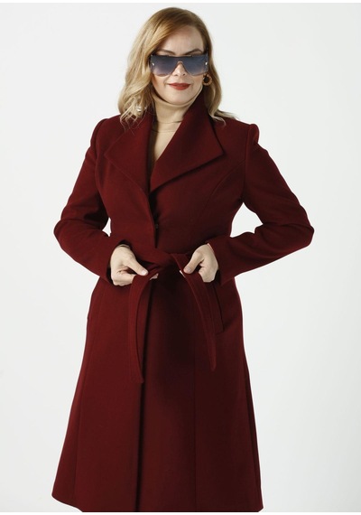 Moda Berray 923 Kadın Büyük Beden Mendil Yaka Kaban Bordo