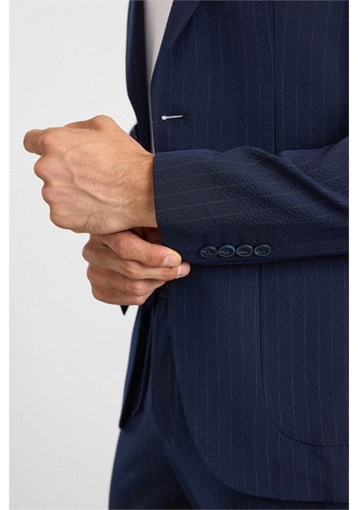 Süvari Lacivert Slim Mono Yaka Düz Torba Cep 6 Drop Takım Elbise Stk1006900005-m09