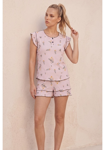 Siyah İnci Bürümcük-krınkıl Şortlu Pijama Takım 26120175 Lila