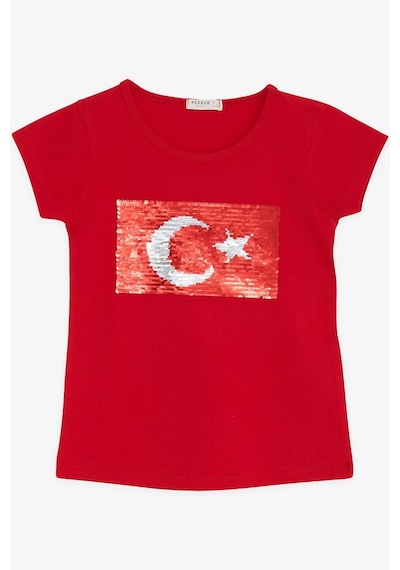 Breeze Kiz Çocuk Tişört Türk Bayraklı 4-14 Yaş, Kırmızı Kırmızı