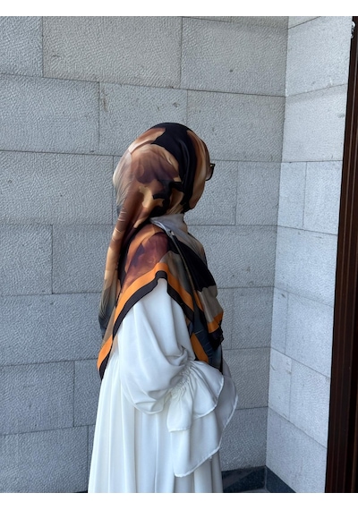 Qalortex Scarf Pamuklu Flora Desen Eşarp-siyah/gold Siyah-Gold
