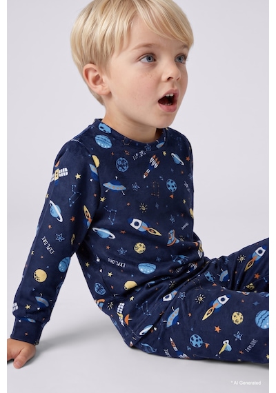 Defacto Uzay Desenli Kadife 2li Pijama Takımı Erkek Bebek I2369a526cwnv241 Lacivert-nv241