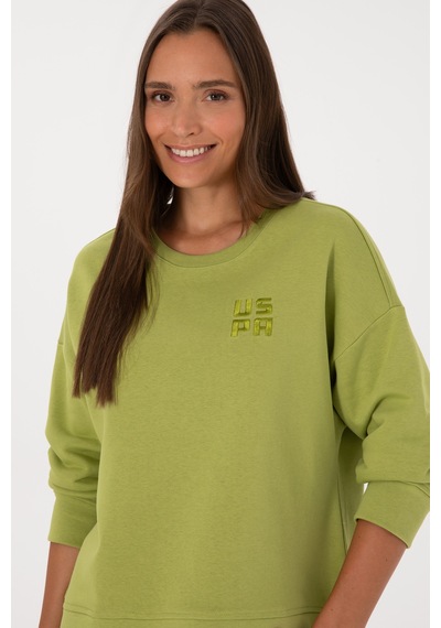 U.S. Polo Assn. Kadın Fıstık Yeşili Bisiklet Yaka Basic Sweatshırt 50313565-VR087