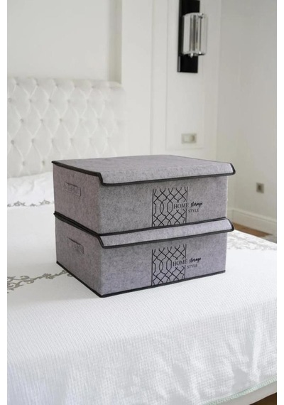 Keçe Kapaklı Baza Hurcu, Yatak Kanepe Altı Yastık Kıyafet Düzenleyici 40x50x19 Cm 2 Adet Gri Gri