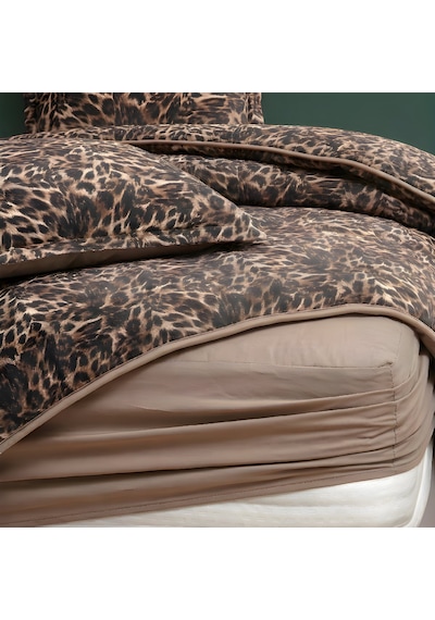 Safari Luxe Çift Kişilik Leopar Desenli Uyku Seti Cappuccino